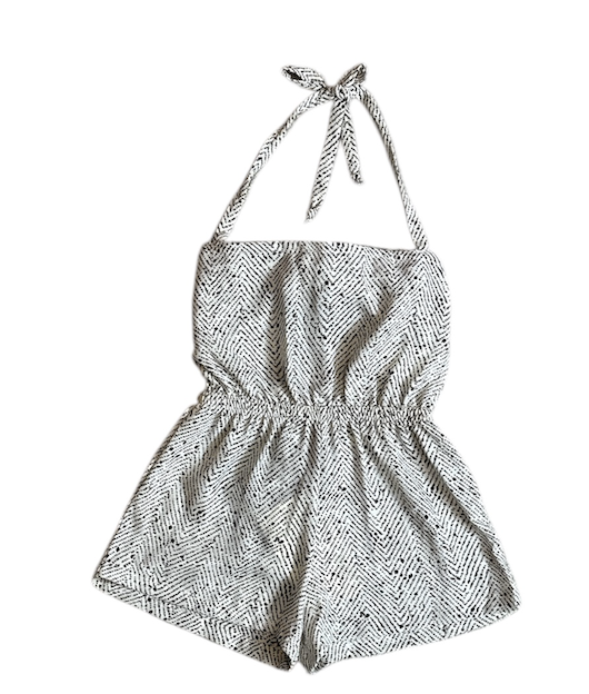 Black and white patterned halter romper