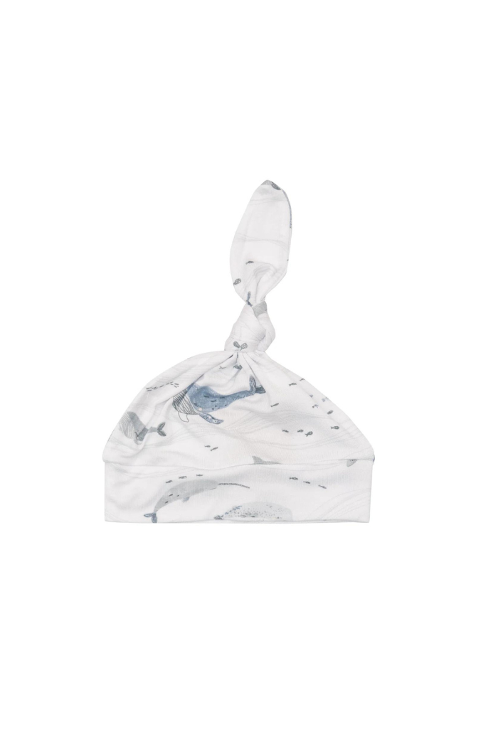 An Angel Dear soft knotted hat with ocean animals and knot on top