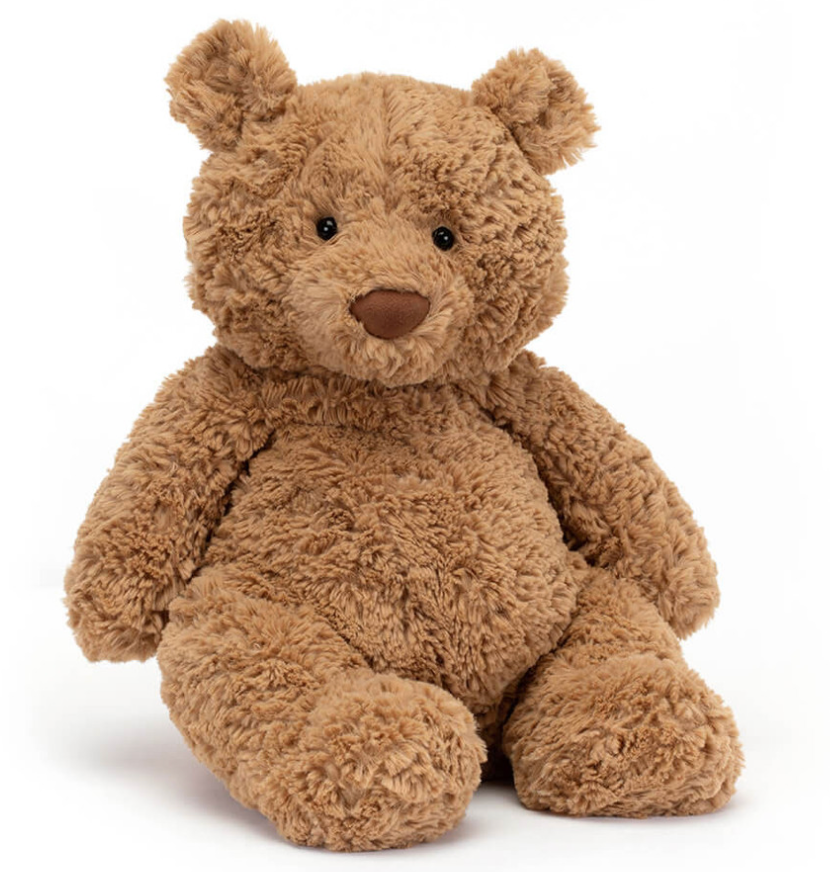 Bartholomew Bear Jellycat plush teddy bear on a white background