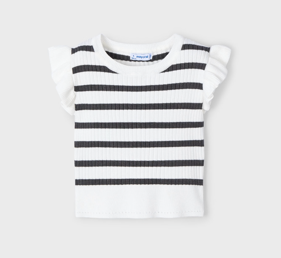 Front view of black and white striped top