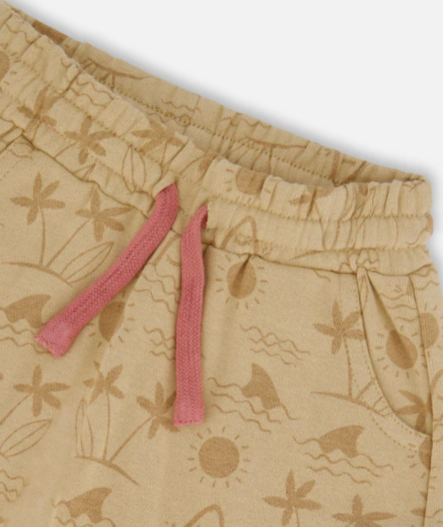 Sand colored shorts with print