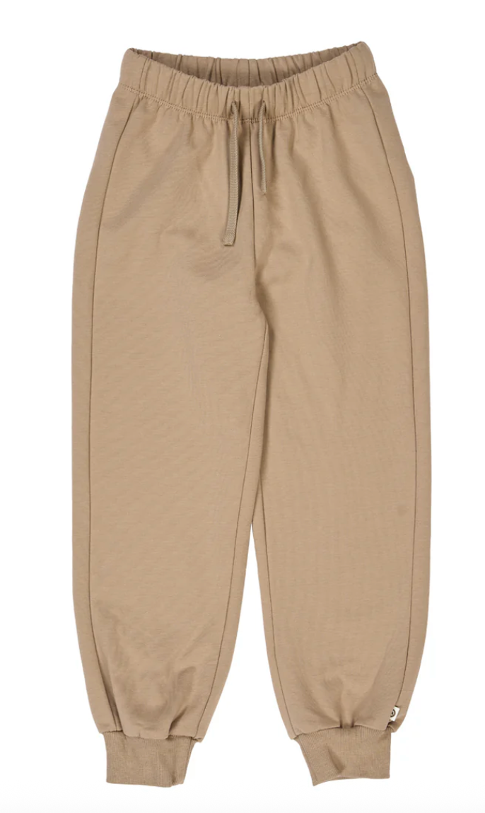 Green Cotton Group beige sweatpants on a white background