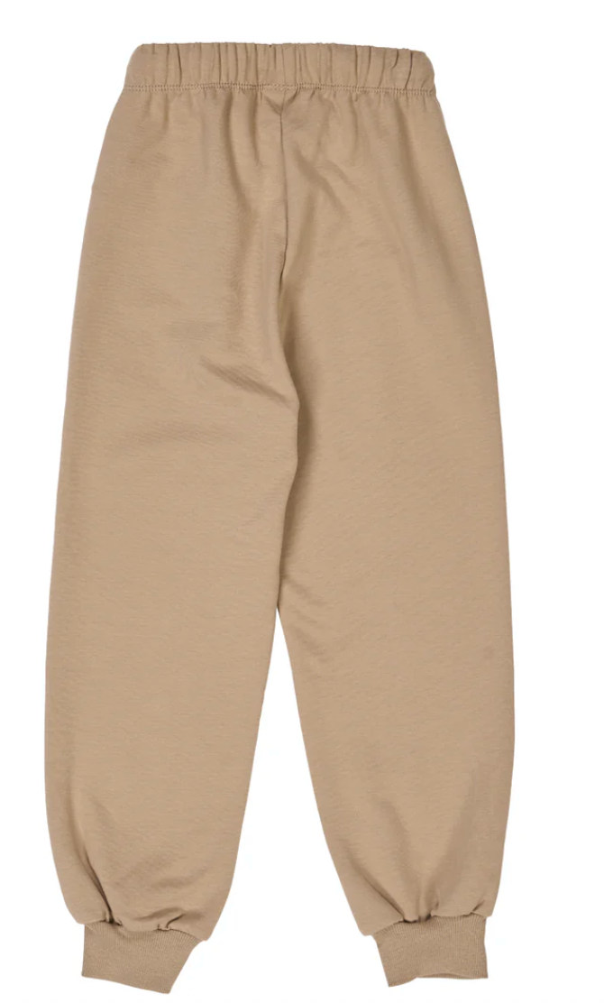 Green Cotton Group back side of beige sweatpants on a white background