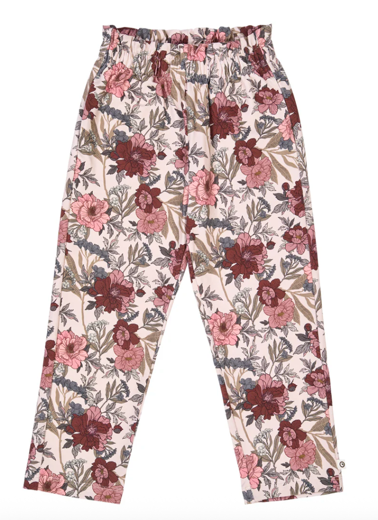 Green Cotton Group bliss floral patterned pants on a white background