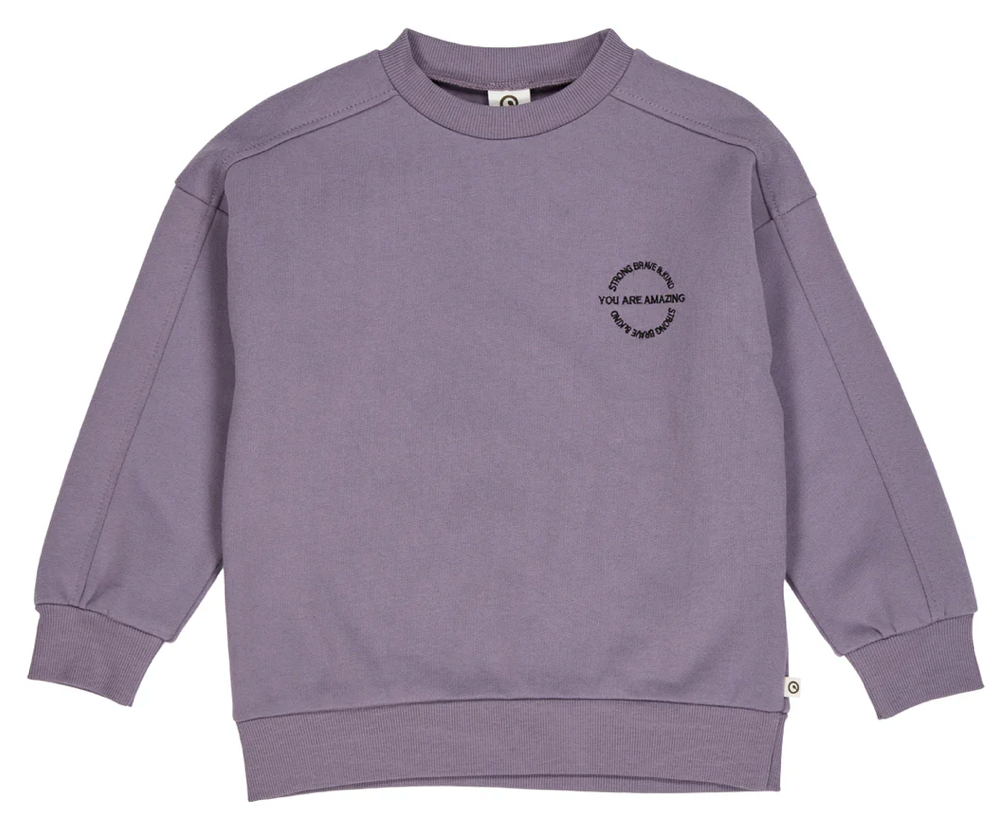 Green Cotton Group lilac sweatshirt with a small logo on the chest against a white background