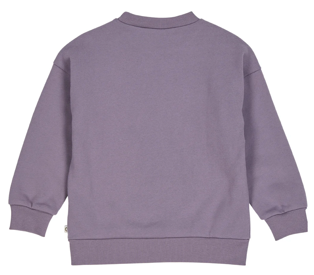Backside view of Green Cotton Group Lilac sweatshirt on a white background