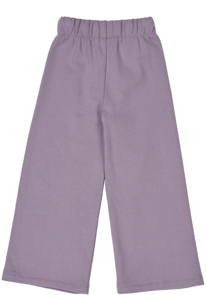 Back view of Green Cotton Group lilac sweatpants on a white background