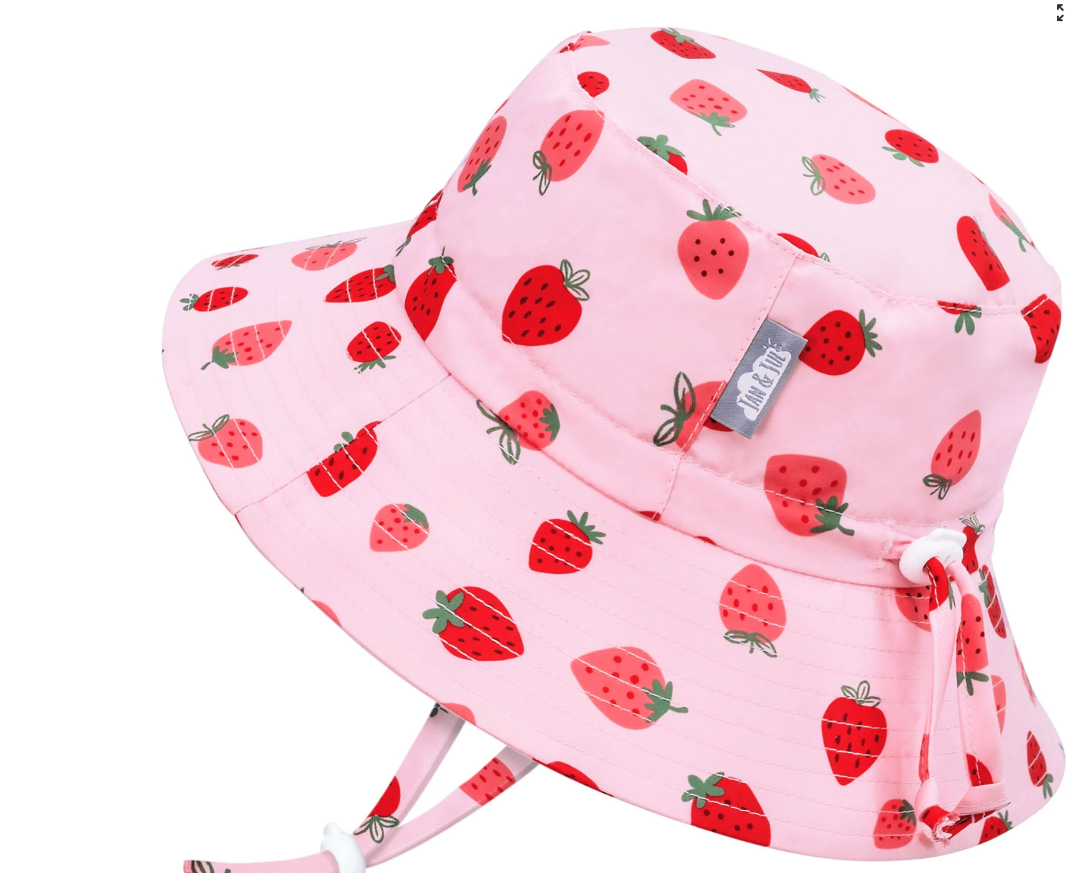 Jan & Jul bucket hat in strawberries print