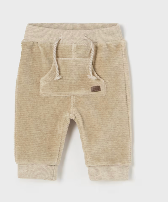 Mayoral Beige newborn corduroy pants with a drawstring waistband.