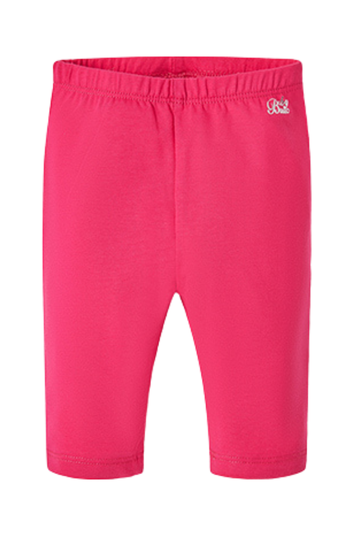 A pair of pink Capri baby leggings made of knitted fabric, designed for a baby girl.