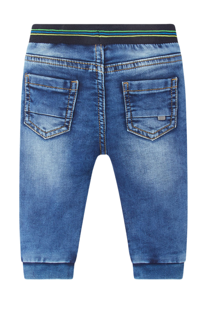 Back view of the Mayoral soft denim jogger with pockets and elastic waistband