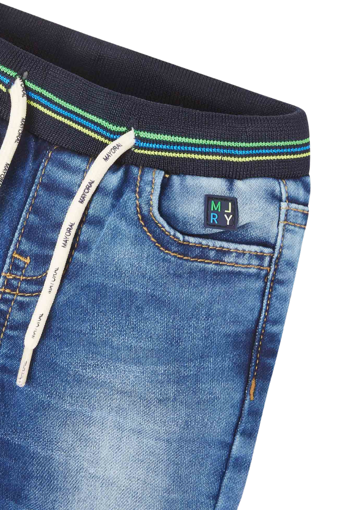 Close up view of Mayoral soft denim jogger