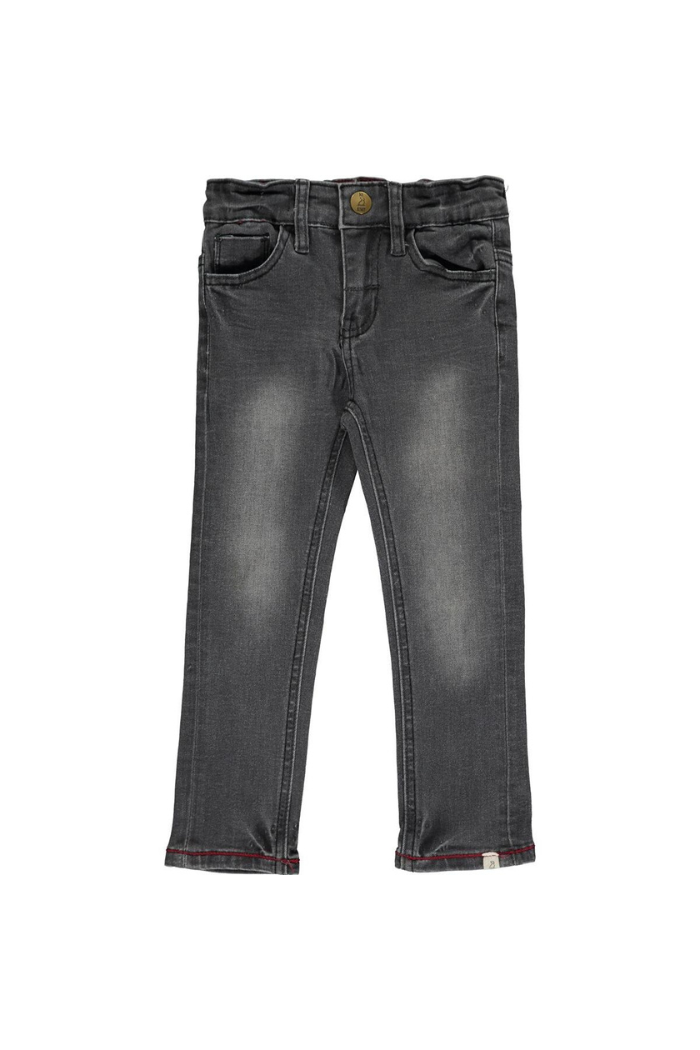 A pair of Me & Henry dark grey jeans front view