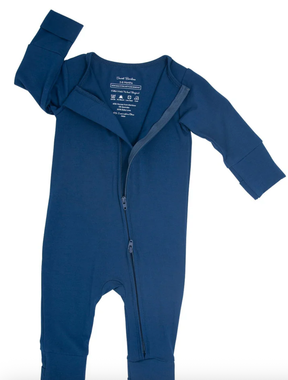 Blue baby sleeper with a zipper