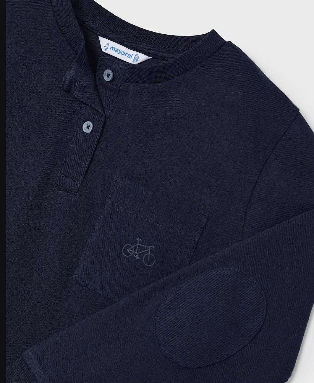 Navy blue long sleeved top with bike embroidery