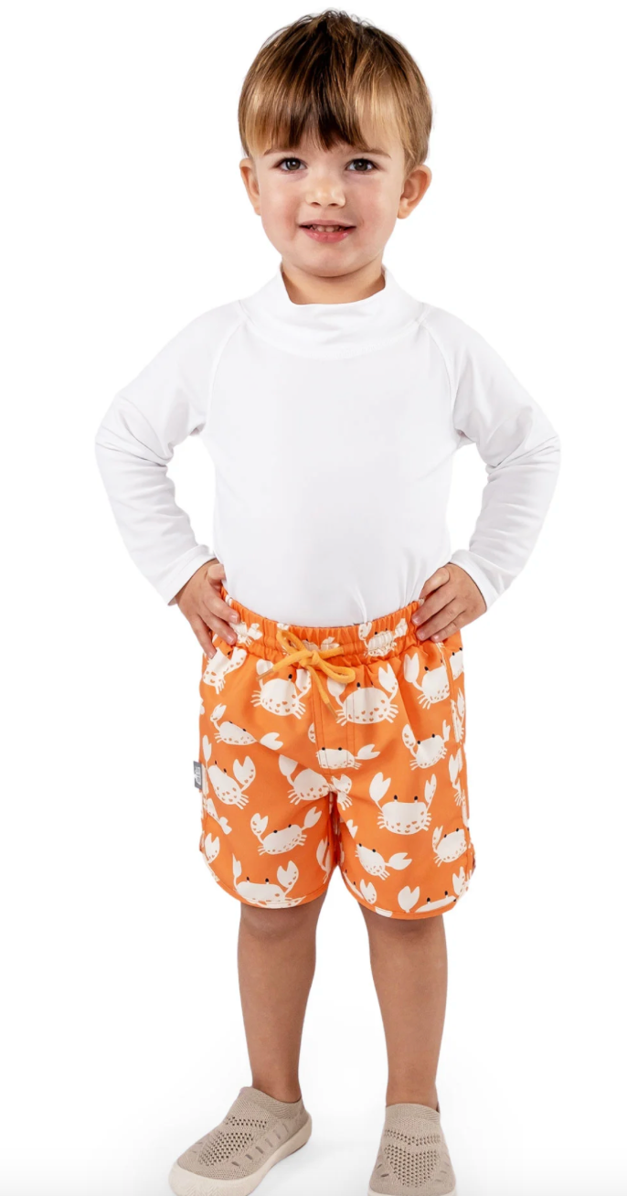 Orange swim shorts with crabs for boys
