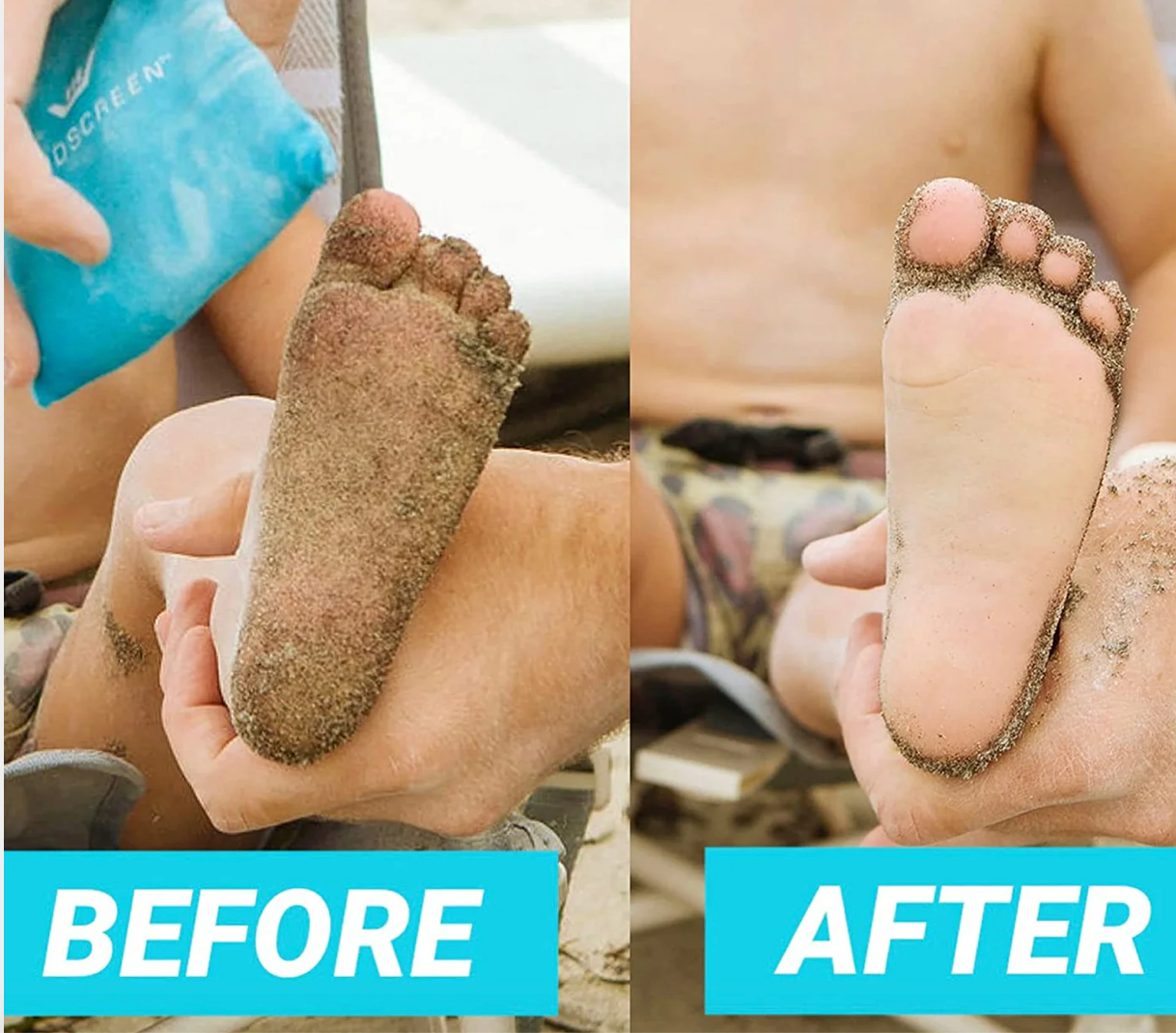 Before and after of baby foot using sandscreen