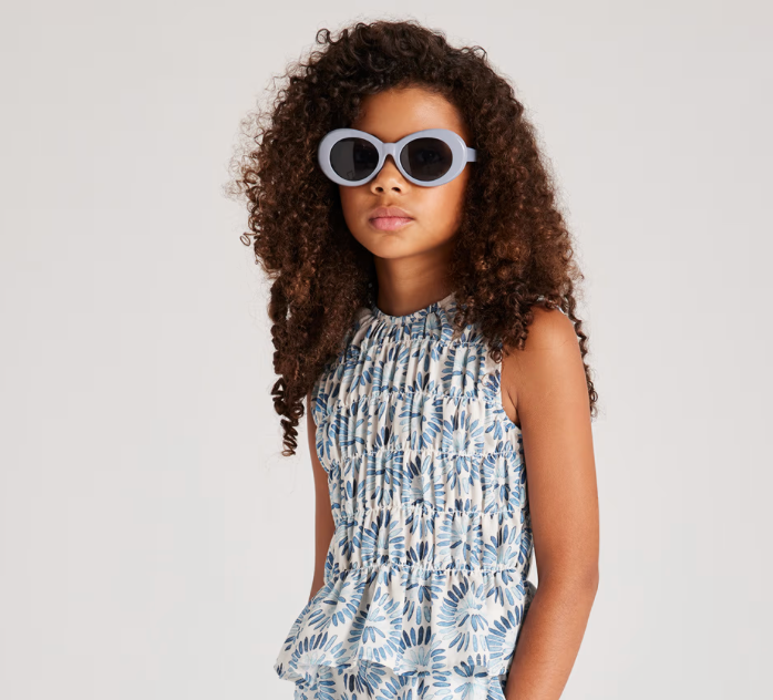 Smocked blue and white blouse for girls