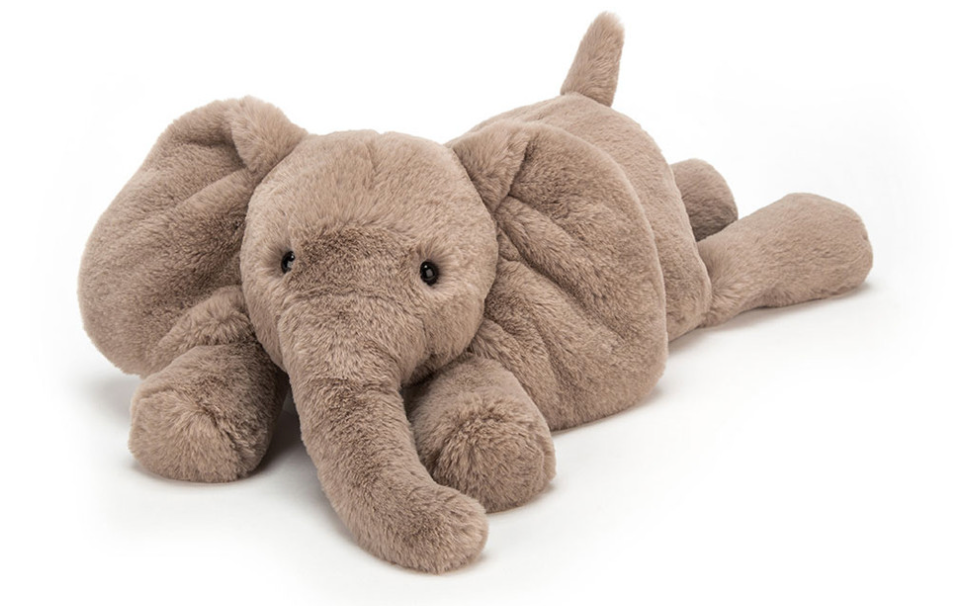 Smudge Elephant Jellycat plush elephant toy on a white background