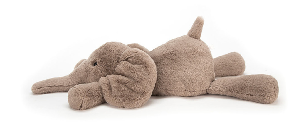 Sideview of Smudge Elephant jellycat with white background