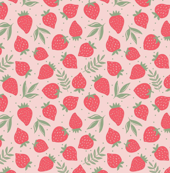 Strawberry and Basil print close up.