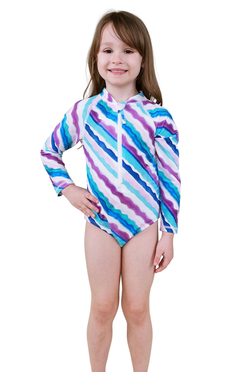 Striped long sleeve swimsuit