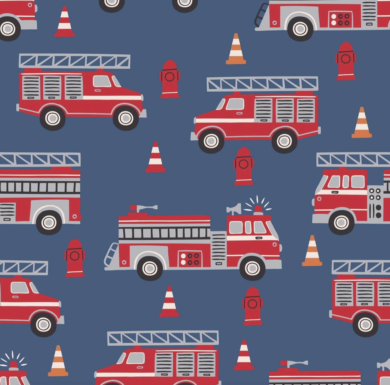 A close-up view of Sweet Bamboo fire truck print.