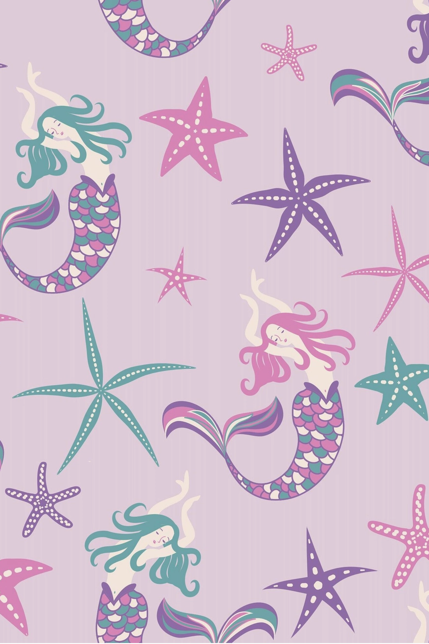 Close up of Sweet Bamboo mermaid print in purple