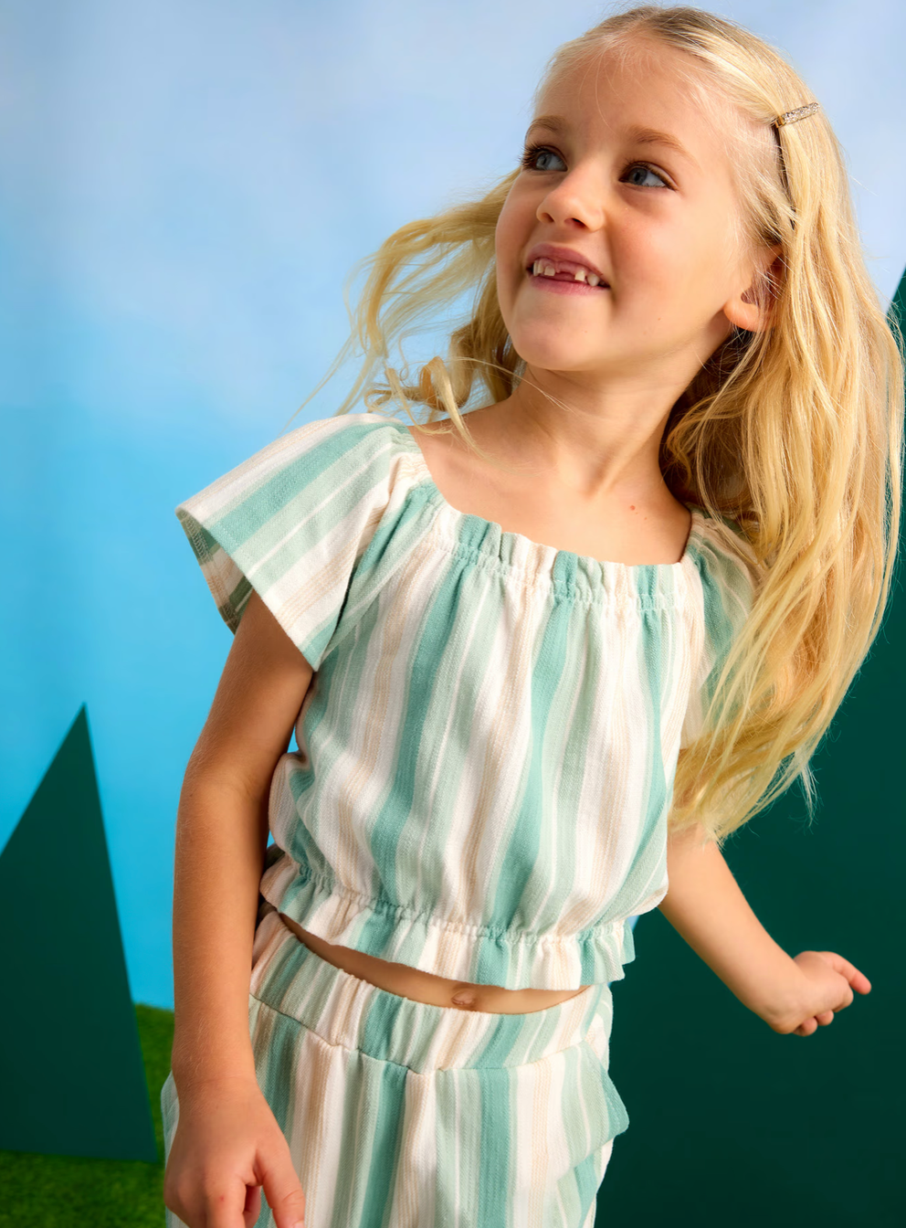 White and green girls pant set