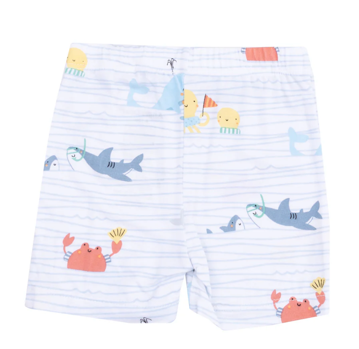back of Angel Dear Loungewear shorts in sea stripes