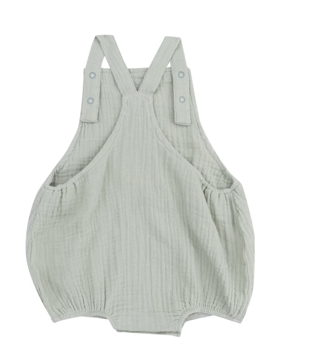 back of light green angel dear muslin overall