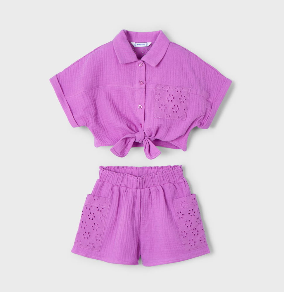 front view of pink short and top set