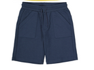 Navy blue shorts with a drawstring on a white background