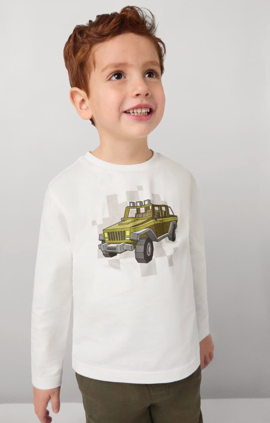 All white long sleeved t-shirt with Jeep print