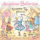 Book cover of 'Angelina Ballerina Dresses Up' with illustrated characters in a room.