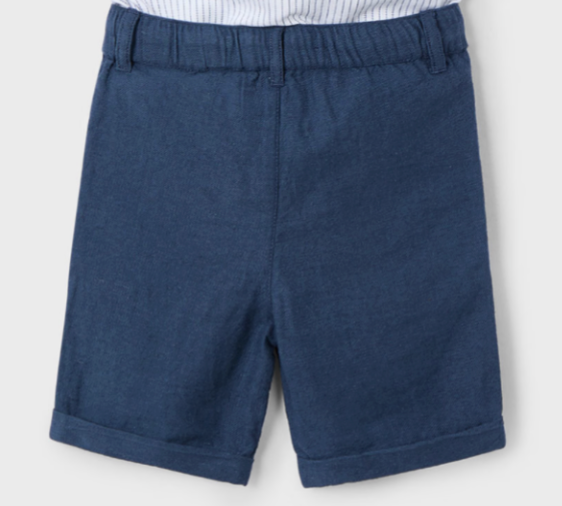 Back of Linen blend navy blue shorts