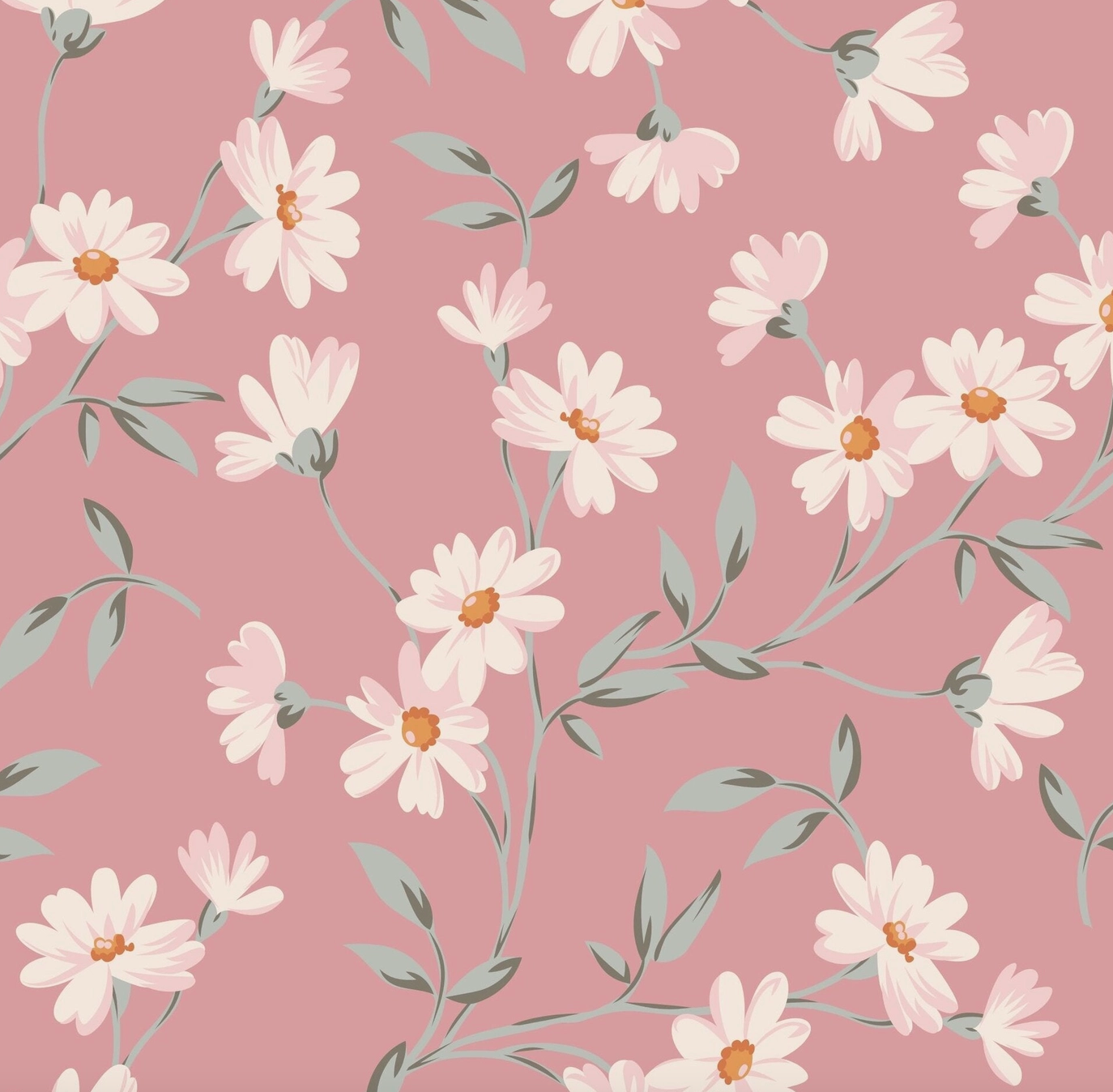 White daisy pattern on pink background bamboo