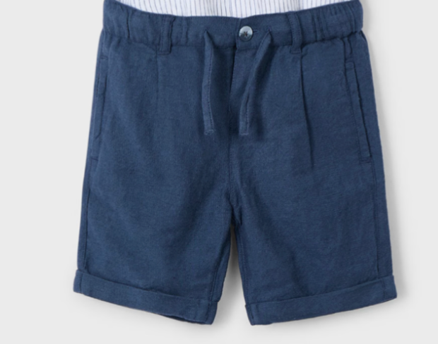 Front of the linen blend navy blue shorts