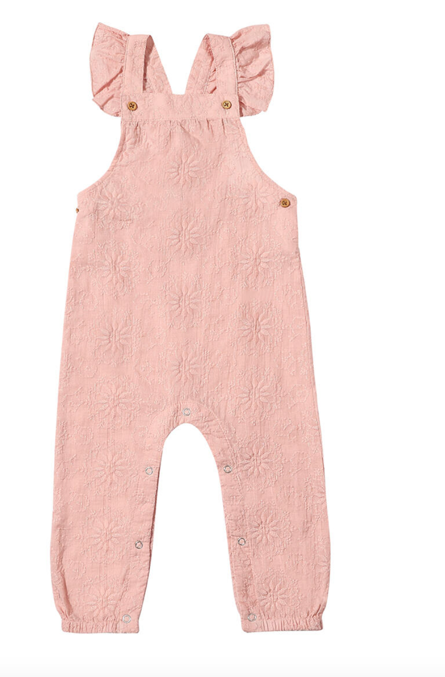 Girls pink floral overalls