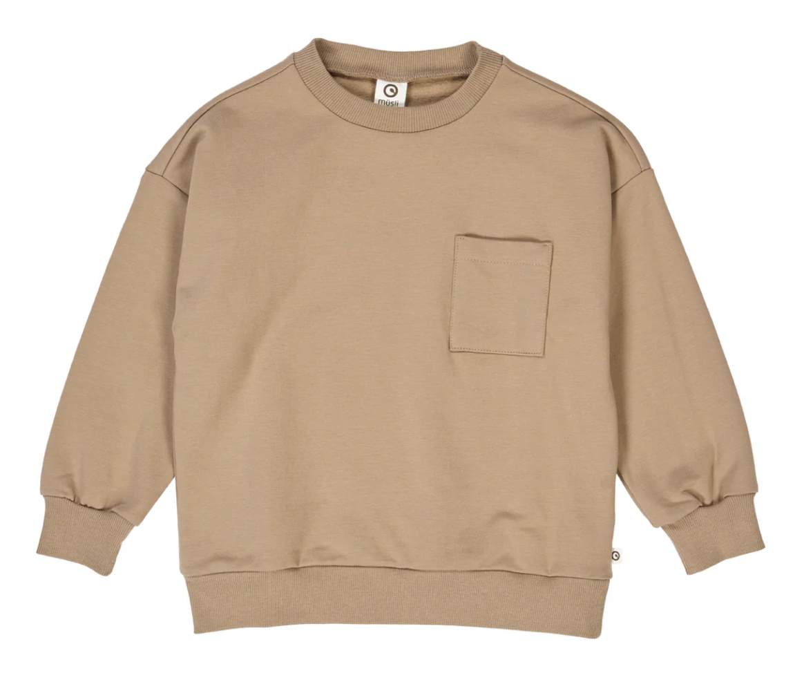 Green Cotton Group beige sweatshirt with a pocket on a white background