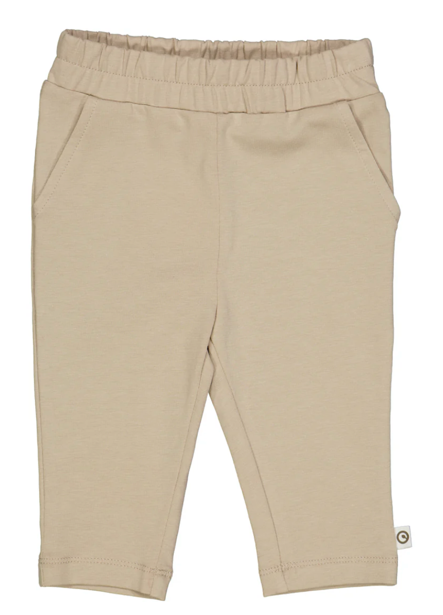 Green Cotton Group chino beige pants on a white background