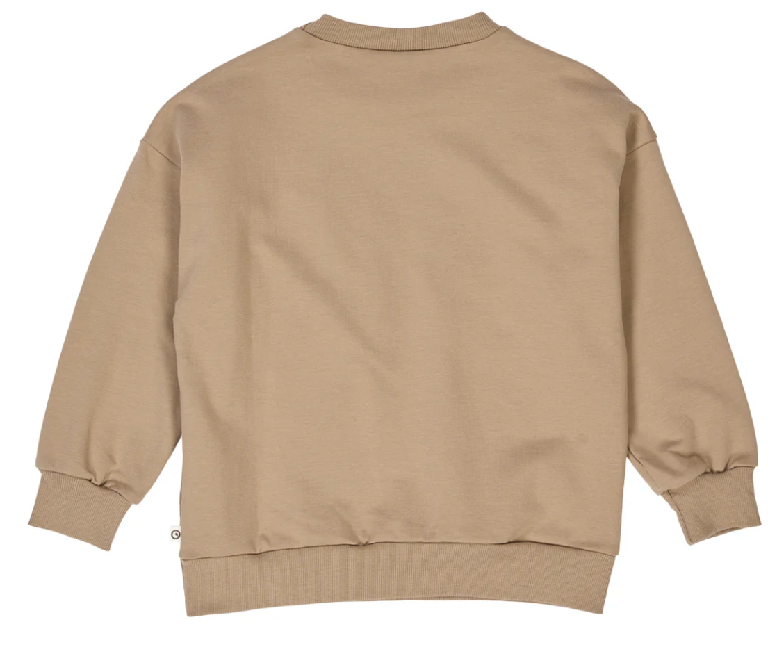 Back view of Green Cotton Group beige sweatshirt on a white background