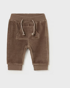 Mayoral Newborn Corduroy in brown with drawstring with white background.