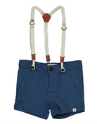 Blue linen shorts with removable suspenders