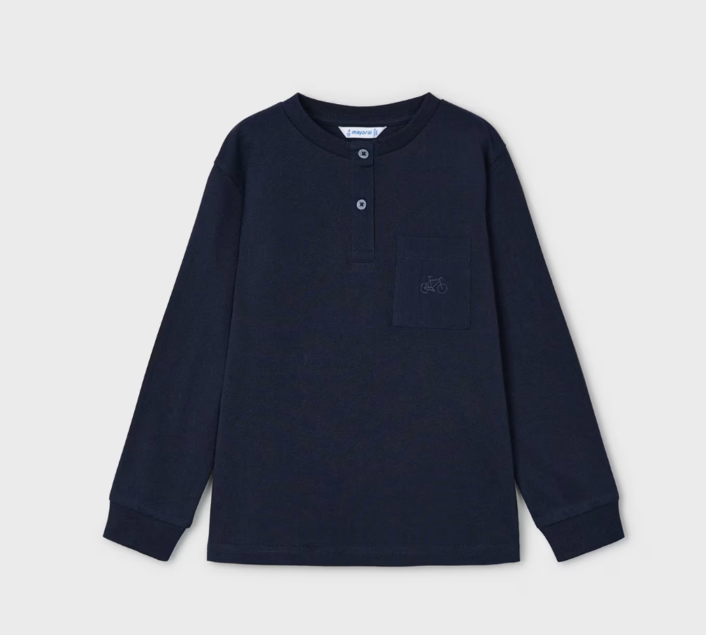 Navy blue long sleeve t-shirt with buttons