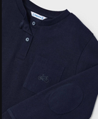 Navy blue long sleeved top with bike embroidery