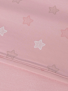 Close up of star print on pink swaddle blanket