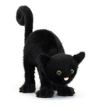Spookiepaws Jellycat plush black cat toy on a white background