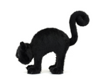 Sideview of Sppokiepaws Jellycat black cat toy on a white background