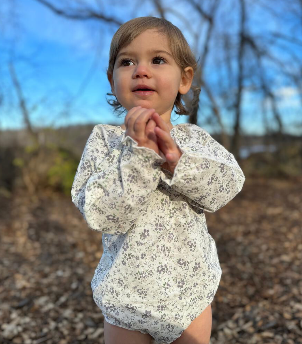 vignette floral print bubble on model